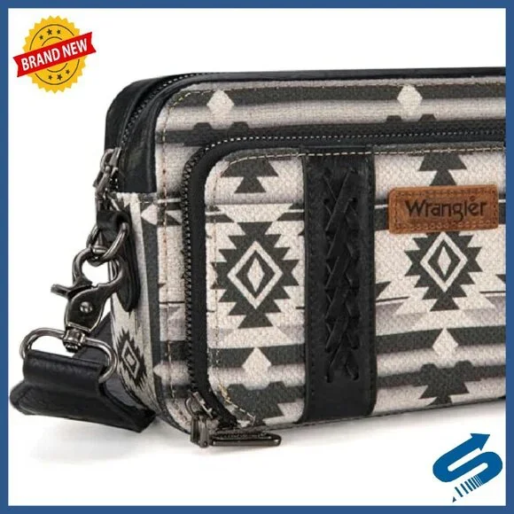 Small Crossbody Bag Multi Pocket Boho Aztec Canvas Purse Women - Picture 5 of 8